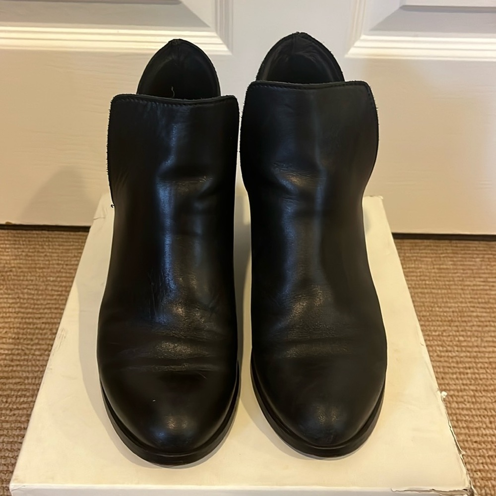 Black, genuine, leather ankle booties